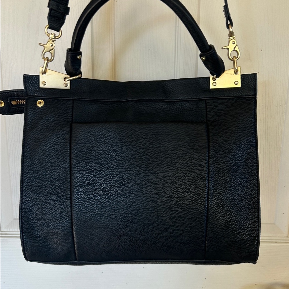 Foley + Corinna Black Faux Leather Bag briefcase with Gold Accents - Picture 6 of 16